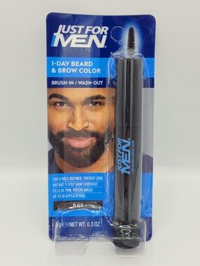 Just For Men 1-Day Beard & Brow Color Black Temporary Brush In Wash Out NEW